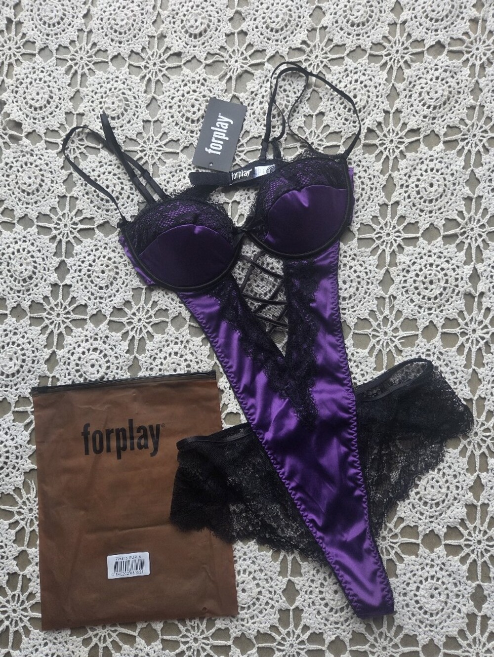 Forplay Laced Satin and Lace Teddy - Purple